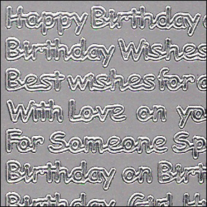 Birthday Greetings & Messages, Silver Peel Off Stickers (1 sheet)
