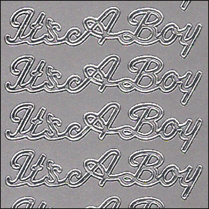 It's A Boy / A New Baby Boy, Silver Peel Off Stickers (1 sheet)