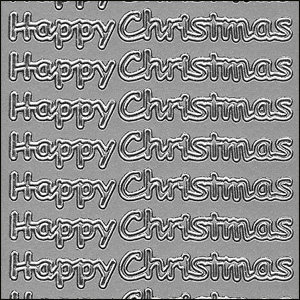 Happy Christmas Words, Silver Peel Off Stickers (1 sheet)