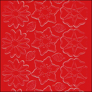 (image for) Flower/Daisy Heads & Leaves, Red Peel Off Stickers (1 sheet)