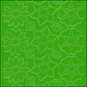 Flower/Daisy Heads & Leaves, Green Peel Off Stickers (1 sheet) - Click Image to Close