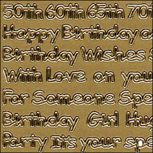 Mixed Birthday Words, Gold Peel Off Stickers (1 sheet)
