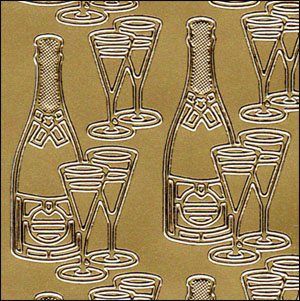 Champagne Bottles + Flutes, Gold Peel Off Stickers (1 sheet)