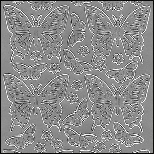 Mixed Butterfly Images, Silver Peel Off Stickers (1 sheet)
