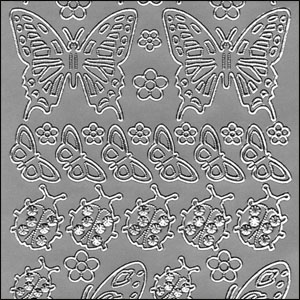 Butterflies & Ladybirds, Silver Peel Off Stickers (1 sheet)
