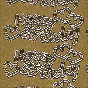 Happy Birthday, Gold Peel Off Stickers (1 sheet) - Click Image to Close