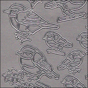 Birds/Robins, Silver Peel Off Stickers (1 sheet)