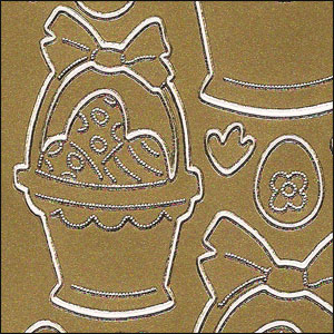 Easter Eggs in Baskets, Gold Peel Off Stickers (1 sheet)