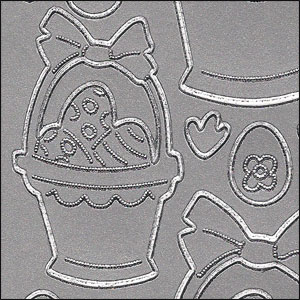 Easter Eggs in Baskets, Silver Peel Off Stickers (1 sheet)