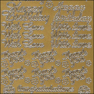 Various Greetings, Gold Peel Off Stickers (1 sheet)