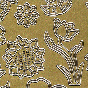Various Flowers, Gold Peel Off Stickers (1 sheet)