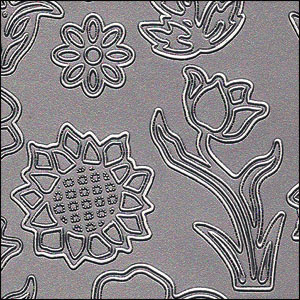 Various Flowers, Silver Peel Off Stickers (1 sheet)