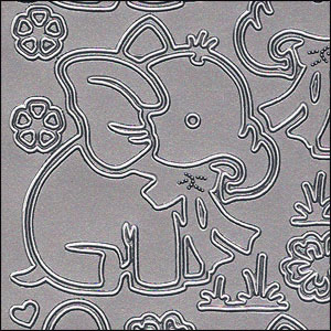 Elephants, Silver Peel Off Stickers (1 sheet)