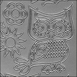 Owls, Silver Peel Off Stickers (1 sheet)