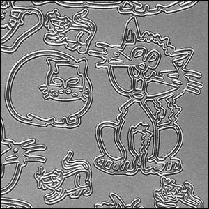 Cats & Kittens, Silver Peel Off Stickers (1 sheet)