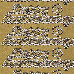 Happy Anniversary, Gold Peel Off Stickers (1 sheet)