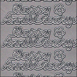 Happy Anniversary, Silver Peel Off Stickers (1 sheet)