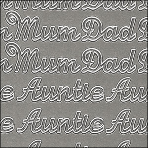 Mum/Dad, Auntie/Uncle, Niece/Nephew, Silver Peel Off Stickers (1 sheet)