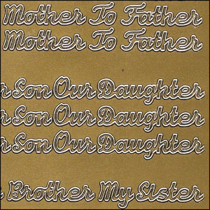 Mother/Father, Son/Daughter, Bro/Sis, Gold Peel Off Stickers (1 sheet)