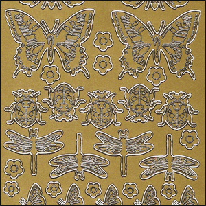 Butterflies, Dragonflies & Ladybirds, Gold Peel Off Stickers (1 sheet)