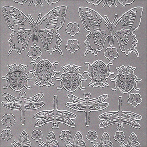 Butterflies, Dragonflies & Ladybirds, Silver Peel Off Stickers (1 sheet)