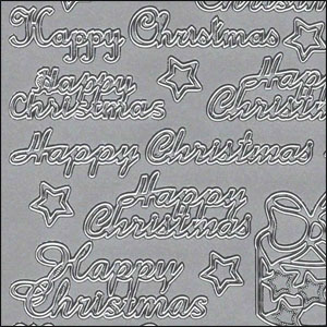 Happy Christmas & Images, Silver Peel Off Stickers (1 sheet)
