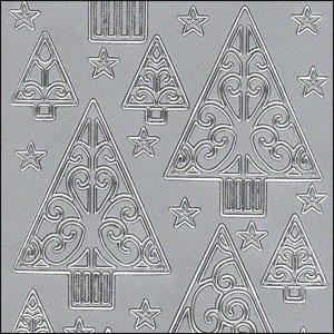 Christmas Trees, Silver Peel Off Stickers (1 sheet)