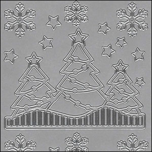 Christmas Trees, Silver Peel Off Stickers (1 sheet)