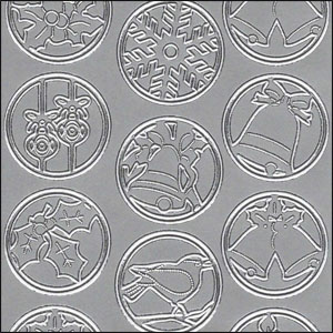 Circle Christmas Motifs, Silver Peel Off Stickers (1 sheet)