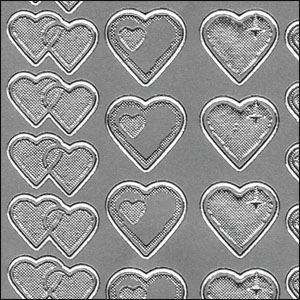 Two-Tone Hearts, Silver Peel Off Stickers (1 sheet)