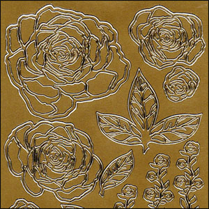 Rose Flower Heads & Leaves, Gold Peel Off Stickers (1 sheet)