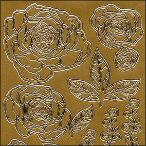 (image for) Rose Flower Heads & Leaves, Gold Peel Off Stickers (1 sheet)