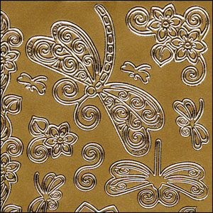 Dragonflies & Flowers, Gold Peel Off Stickers (1 sheet)