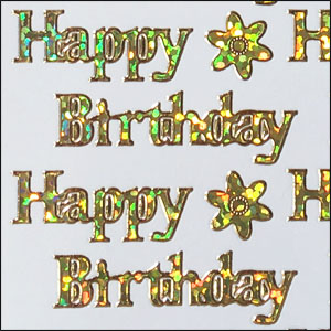 Happy Birthday, Gold Holograph Peel Off Stickers (1 sheet)