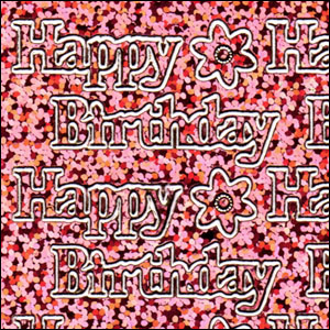 Happy Birthday, Pink Holograph Peel Off Stickers (1 sheet)