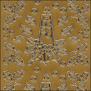 (image for) Christmas Candles and Holly, Gold Peel Off Stickers (1 sheet)