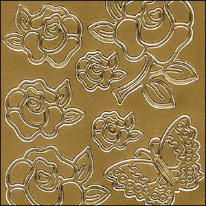 (image for) Flowers & Butterflies, Gold Peel Off Stickers (1 sheet)