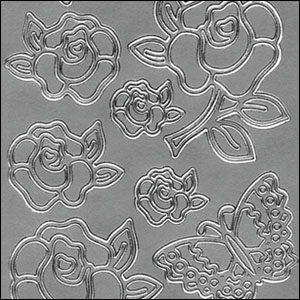 (image for) Flowers & Butterflies, Silver Peel Off Stickers (1 sheet)