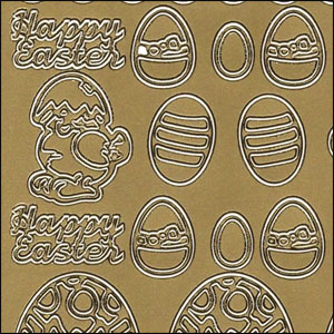 (image for) Easter Eggs, Chicks & Bunnies, Gold Peel Off Stickers (1 sheet)