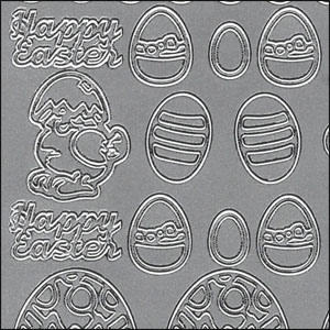 (image for) Easter Eggs, Chicks & Bunnies, Silver Peel Off Stickers (1 sheet)