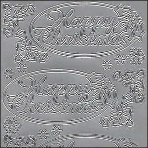 (image for) Happy Christmas Ovals, Silver Peel Off Stickers (1 sheet)