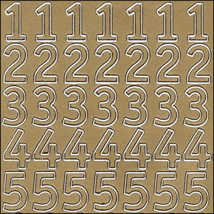 (image for) 15mm Numbers, Gold Peel Off Stickers (1 sheet)