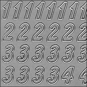 (image for) 9mm Italic Numbers, Silver Peel Off Stickers (1 sheet)