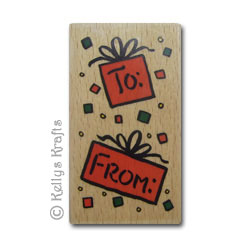 Wooden Mounted Rubber Stamp - Presents, To/From