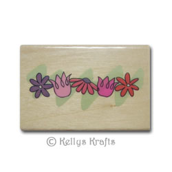 Wooden Mounted Rubber Stamp - Flowers in a Row