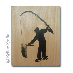 Wooden Mounted Rubber Stamp - Fishing