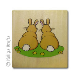 Wooden Mounted Rubber Stamp - Two Sitting Bunnies
