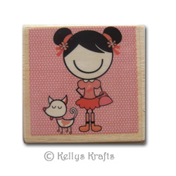 Wooden Mounted Rubber Stamp - Girl With Posh Dog & Handbag - Click Image to Close