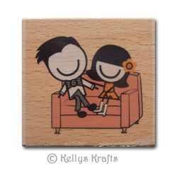 (image for) Wooden Mounted Rubber Stamp - Man & Woman on Couch