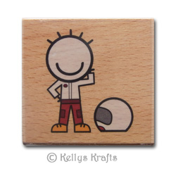 Wooden Mounted Rubber Stamp - Man With Racing Helmet